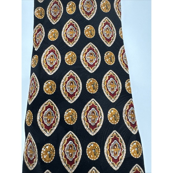 Les Montreux Other - Les Montreux Mens Tie Black Brown Gold Hand Made In Paris All Silk 57"